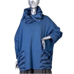 GIUSEPPA Made in Italy Blue/Black Zebra Print Cowl Neck Top one size fits most